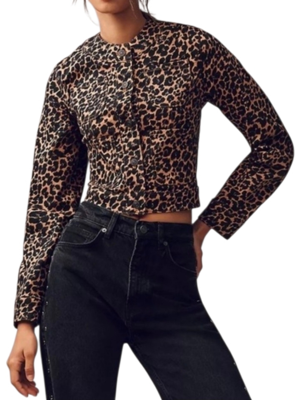 Antro The Cora Patch Pocket Jacket MaeveLeopard  Mobwife Strechy Size Large